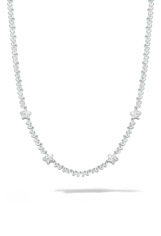 Silver White Star Tennis Necklace